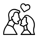 couple talking or about to kiss, heart icon